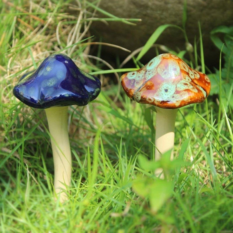 Danmu Garden Decor, 4pcs (Random Color) Ceramic Mushroom for Garden, Yard, Fairy Garden - Lawn Ornament DÃ©cor, Pottery Ornament 4.52" in Height - Image 2